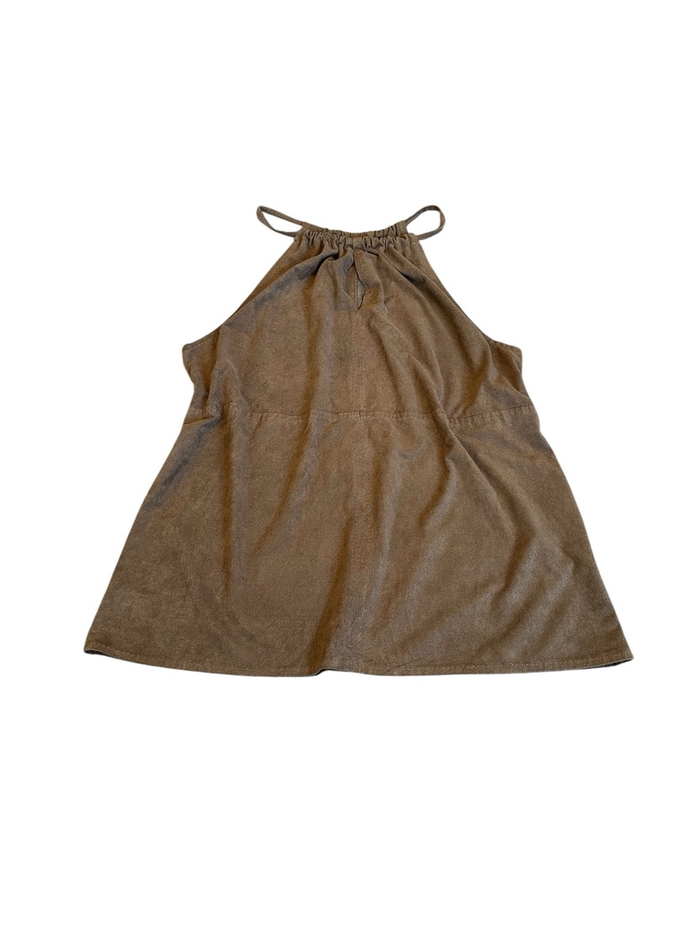 Max Studio Brown Faux Suede Halter Top Key Hole Front Boho Western Festival